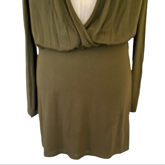 Haute Hippie Army Green Draped Faux Wrap Drop Waist Modal Jersey Tunic Dress - M - Picture 9 of 14